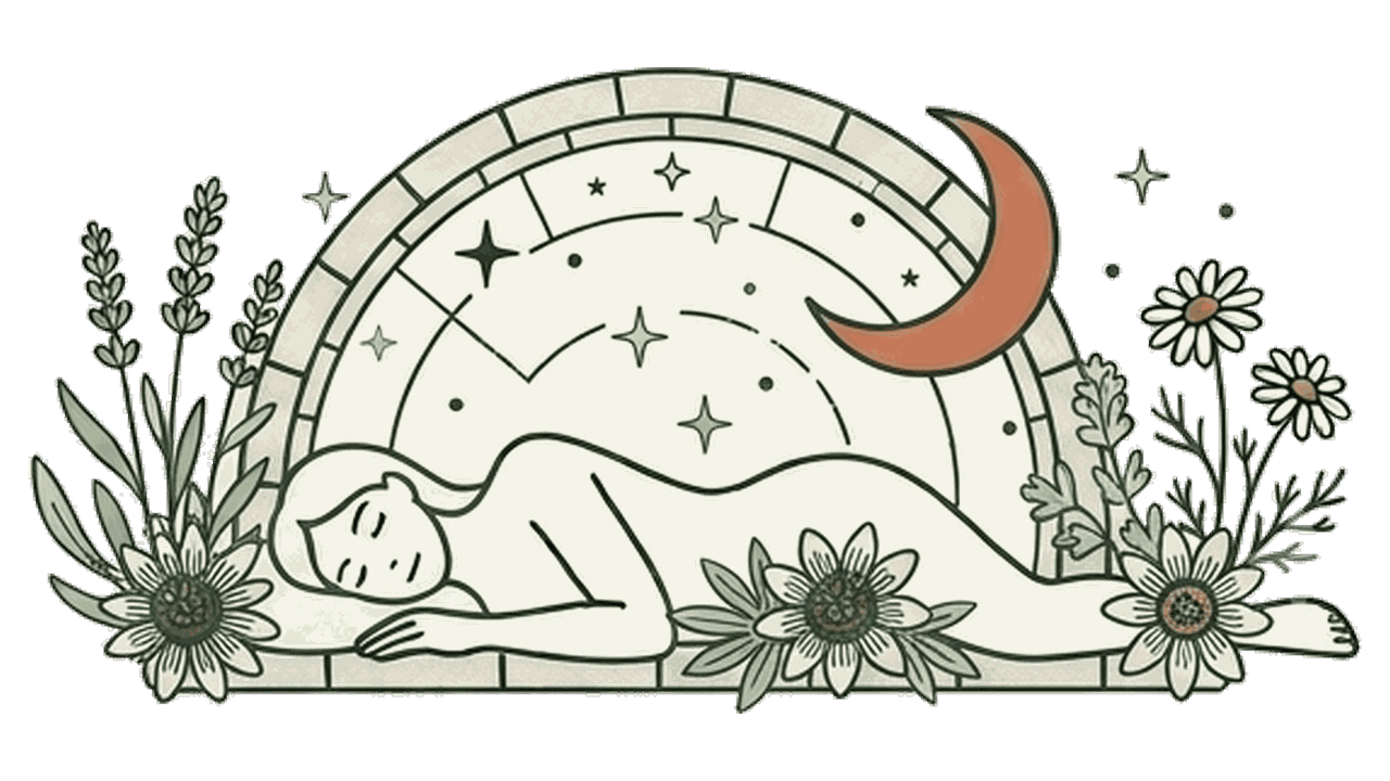 Illustration : un sommeil réparateur sous la lune, entouré de plantes apaisantes